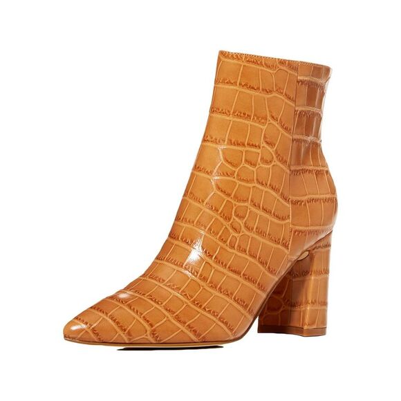 MARC FISHER Womens Beige Crocodile Daith Toe Block Heel Leather Booties 10 M